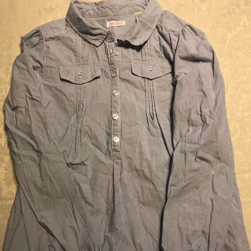 //3 for $20// Okaidi Navy & White Striped Blouse